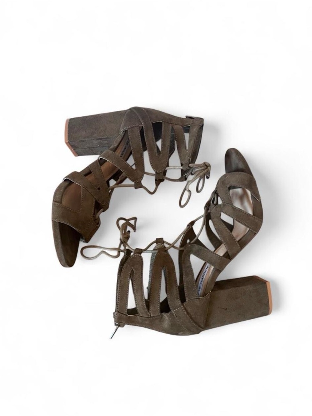 Steve Madden Khaki Green lace up block heeled sandals